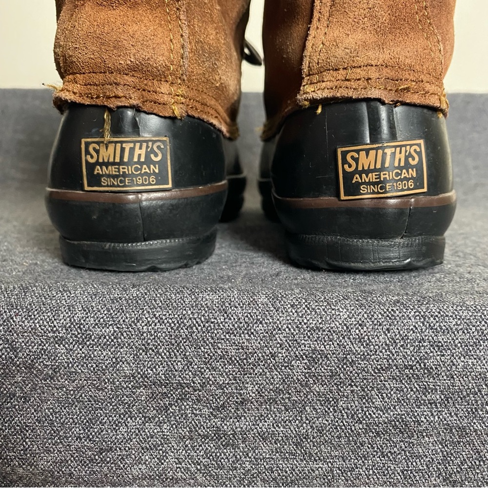 Womens Leather Duck Boots Rubber Size 7 Black Brown Lace up Thermolite Smiths - Picture 14 of 16